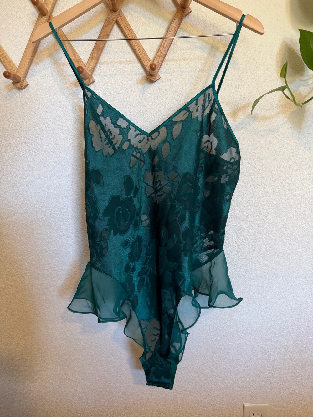 Victoria’s Secret Gold Label Vintage Sheer Floral Green Slip Bodysuit